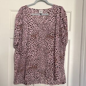 CAbi Pink and Black Leopard Print Blouse